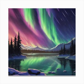 A Breathtaking View Of The Northern Lights Dancing Across A Starry Night Sky 3 Canvas Print