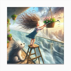 Little Girl And Dog Canvas Print