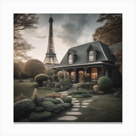Eiffel Tower with Cozy Cottage Landscape Canvas Print