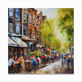 Amsterdam Cafes.Amsterdam city.summer. Cafes. Passersby, sidewalks. Oil colors. 14 Canvas Print