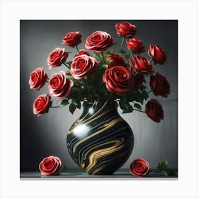 Red Roses In A Marble Vase Canvas Print