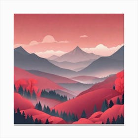 Misty mountains background in red tone 60 Canvas Print