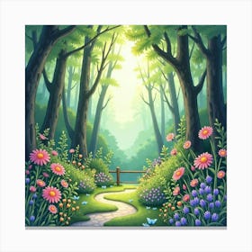 Dreamy Watercolor Painting Of A Hidden, Mystical Garden 1 Canvas Print