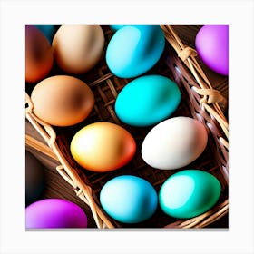 Colorful Easter Eggs In A Basket Canvas Print