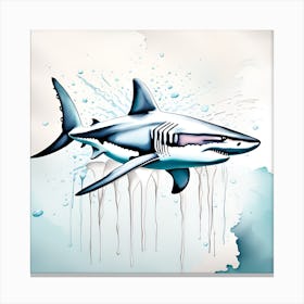 Shark Watercolor Dripping Canvas Print