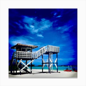 Lifeguard Tower Bright Blue Landscape Maldives Beach Vivid Canvas Print