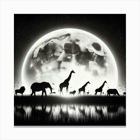 Giraffes In The Moonlight Canvas Print