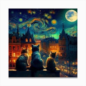 van goth cats staring at the moon Canvas Print