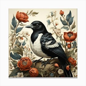 Folk Bird Illustration Magpie Art Print 2 Canvas Print