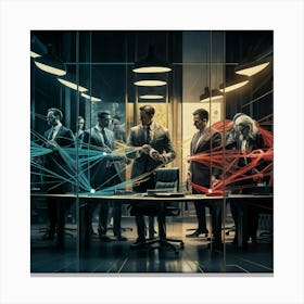 Group Of People Standing Around A Table Canvas Print