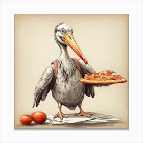 Pelican With Pizza Canvas Print