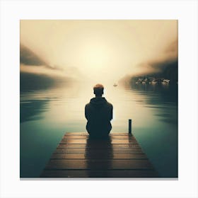 Man Sitting On A Dock 3 Canvas Print