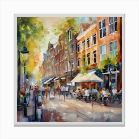 Amsterdam Cafe.Amsterdam city.summer. Cafes. Passersby, sidewalks. Oil colors. Canvas Print