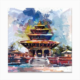 Watercolor Of Nepal Pagoda Canvas Print