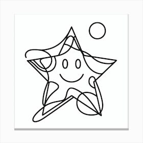 A Star and a Face: A Cheerful and Geometric Line Art Canvas Print