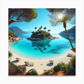 A tranquil and secluded beach with crystal clear turquoise waters.3 Canvas Print