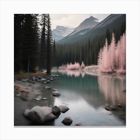 Pink Trees In The Mountains Gothic Soft Expressions Landscape Canvas Print
