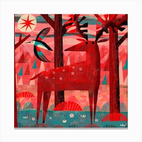 Woodpecker And Deer Square Canvas Print