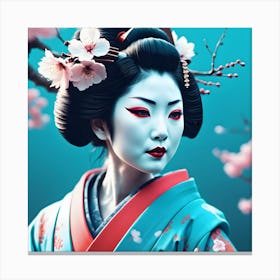 The Geisha Among The Cherry Blossom Canvas Print