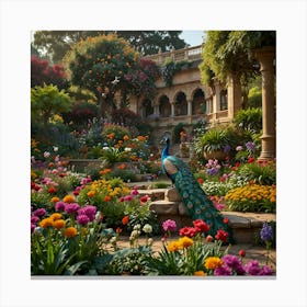 Peacock In The Garden 13 Canvas Print