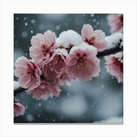 Snowy Cherry Blossoms Canvas Print