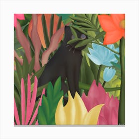 Big cat is watching you. A Black Cat In The Jungle. Canvas Print