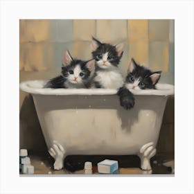 Three Kittens In A Bathtub 1 Canvas Print