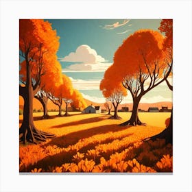 Autumn Trees In A Field Canvas Print