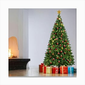 Christmas Tree Illuminated Season Home Background Holiday Merry Magic Fire Celebration Hou (26) Canvas Print