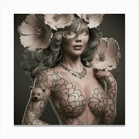 Woman With Flowers On Her Body Canvas Print