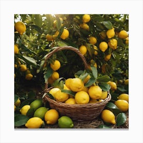 Lemons In A Basket Canvas Print