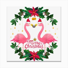 Merry Christmas Santa Hat Flamingo Lover Christmas Couple Canvas Print