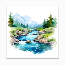 Watercolor Mountain Stream 3 Canvas Print