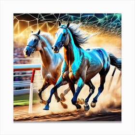 Two Horses Running In A Race Canvas Print