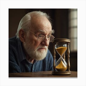 Old Man Looking At Hourglass Canvas Print