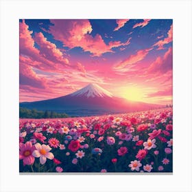 Flower Field At Sunset Canvas Print