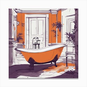 Drew Illustration Of Bathtub On Chair In Bright Colors, Vector Ilustracije, In The Style Of Dark Nav (2) Canvas Print