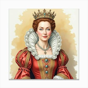 Queen Elizabeth I In Watercolor, Regal Robes, Elegant Background 1 Canvas Print