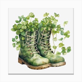 Green Boots With Clovers Canvas Print