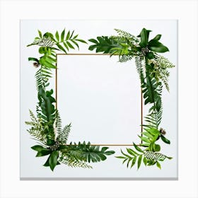 A Tropical Floral Decoration Showcasing A Square Frame Of A Stylized Tree Branch And Ferns Composit (5) Canvas Print