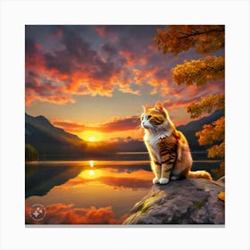 Cat At Sunset Canvas Print