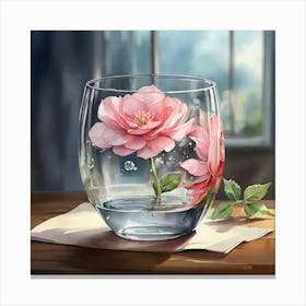 Pink Roses In A Glass Canvas Print