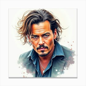 Energetic Watercolor Of Johnny Depp, Vivid Palette, With Sharp, Bold Strokes Canvas Print