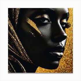 Portrait Of A Black Woman With Gold Makeup Canvas Print