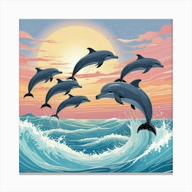 Sunset With Dolphin Art Print (2) Canvas Print