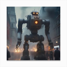 Giant Robot In A City 5 Canvas Print