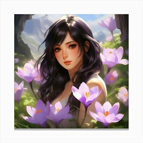 Japanese girl and Crocus flower Canvas Print