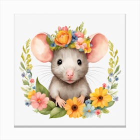 Floral Baby Rat Nursery Illustration (16) Canvas Print