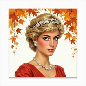 Princess Diana In A Watercolor Setting With Cascading Autumn Leaves 1 Canvas Print