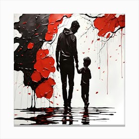 Father and Son Bond Sumi-e Abstract Ink Wall Art Print Canvas Print